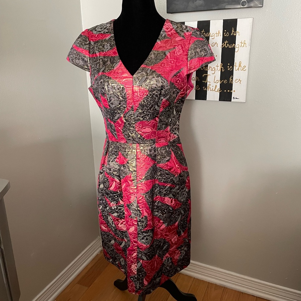 Draper James Pink and Black Jacquard Holiday Dress